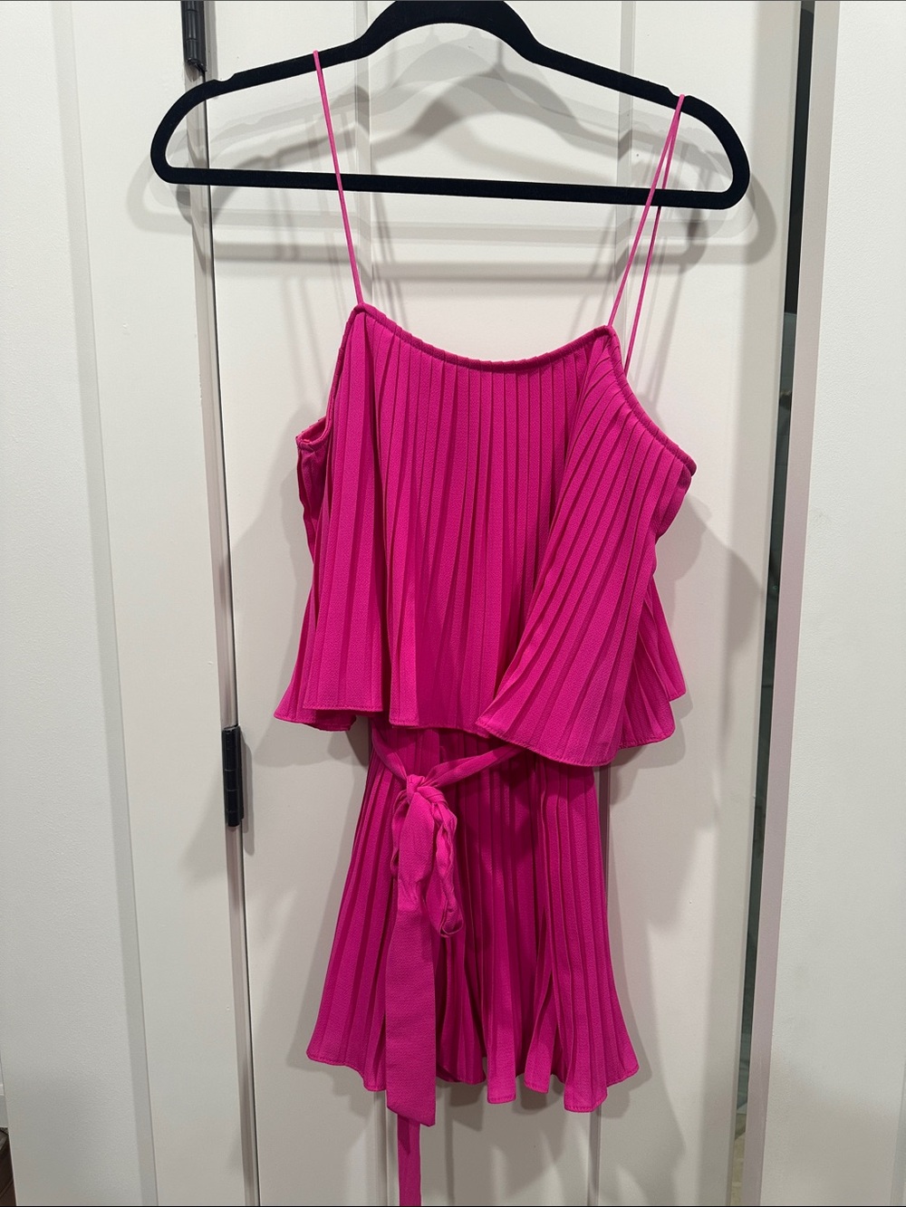 Hot Pink Pleated Spaghetti Strap Romper